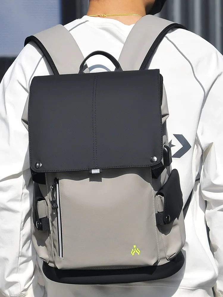Backpack Men Contrast Color Backpack Men's Large Capacity Casual Computer Bag Men's Junior High School High School and College Student Travel Bag