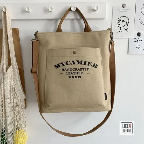 Canvas Laptop Bags for Women Large Capacity Ladies Shoulder Bag Student College School Girls Tote Handbag Study Shopper Japanese