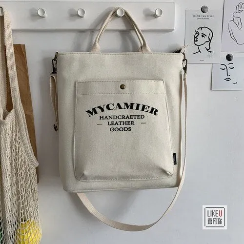 Canvas Laptop Bags for Women Large Capacity Ladies Shoulder Bag Student College School Girls Tote Handbag Study Shopper Japanese