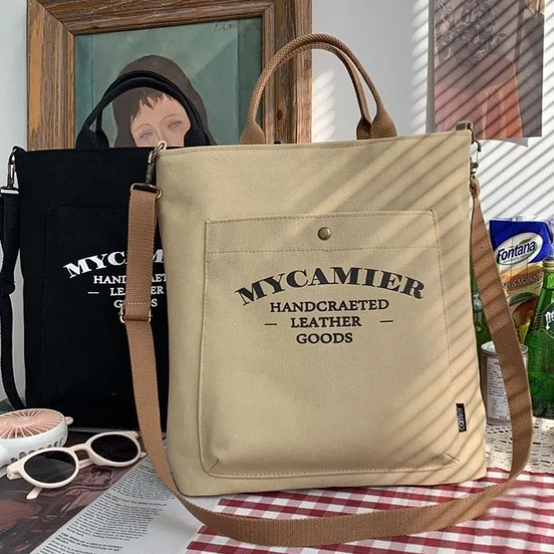 Canvas Laptop Bags for Women Large Capacity Ladies Shoulder Bag Student College School Girls Tote Handbag Study Shopper Japanese