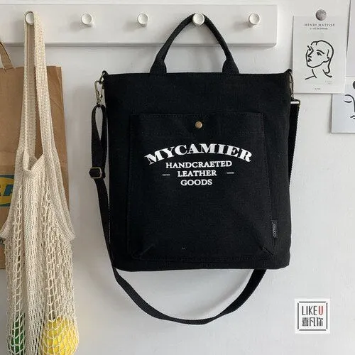 Canvas Laptop Bags for Women Large Capacity Ladies Shoulder Bag Student College School Girls Tote Handbag Study Shopper Japanese