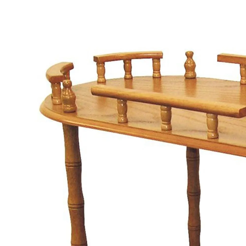 Casters Supported 2 Tier Wooden Wine Table with Turned legs, Oak Brown By Casagear Home