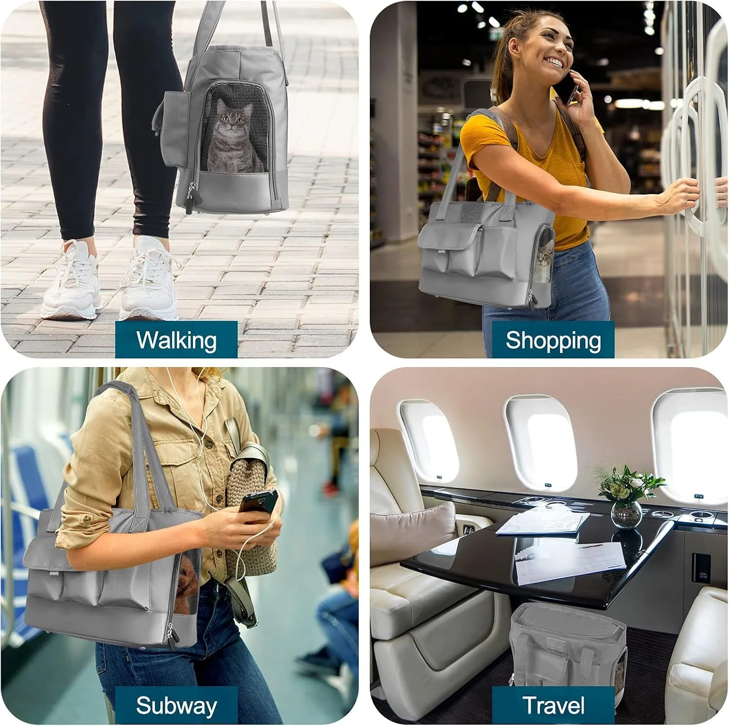 Furry Uber: The Stylish Grey Tote for Your Pooch or Purr Machine - Waterproof and Foldable for Pets Who Prefer the High Life!