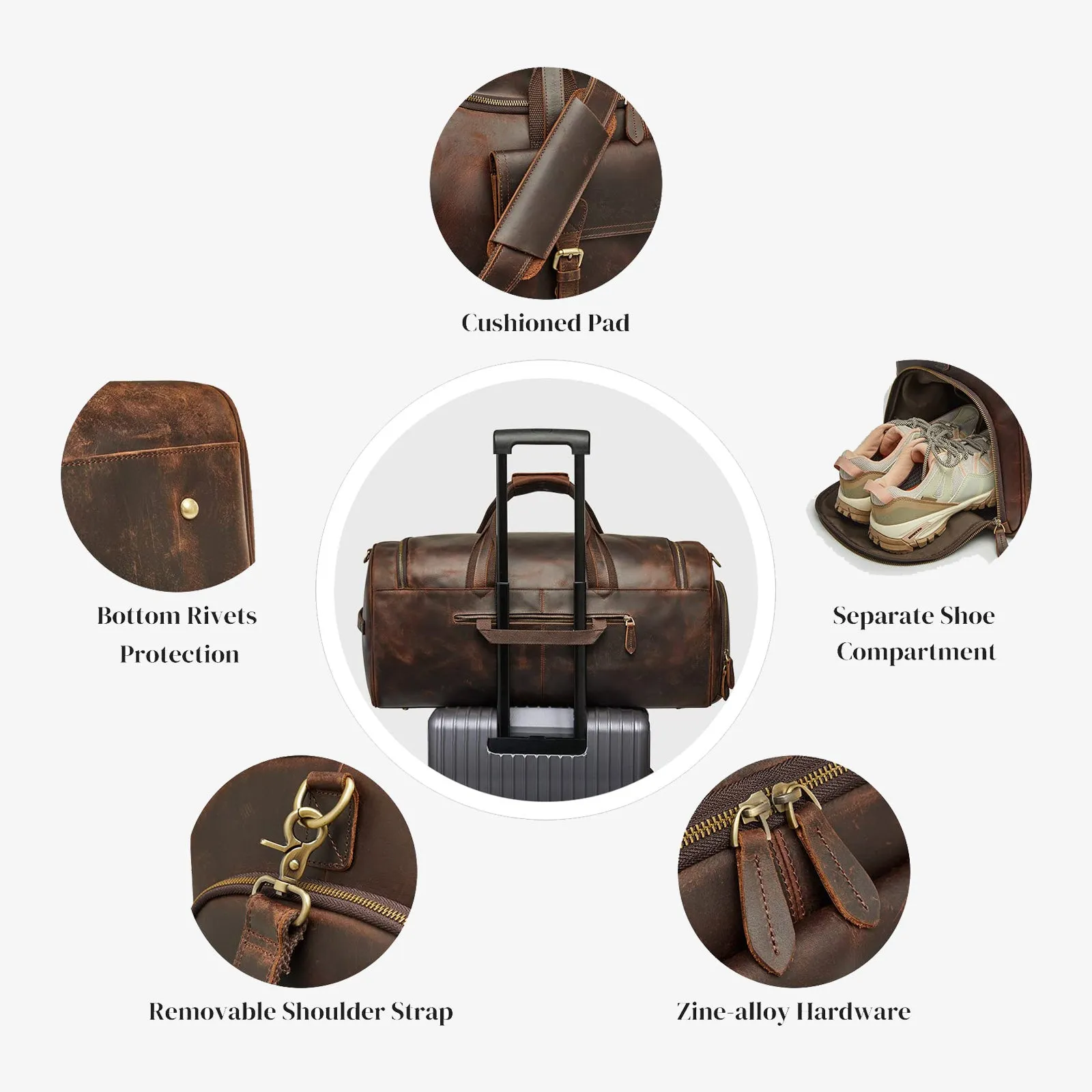 S-ZONE 50L Genuine Leather Duffel Bags For Traveling