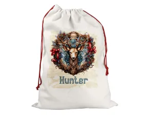 Steampunk Personalised Santa Sack, Reindeer, Linen Bag