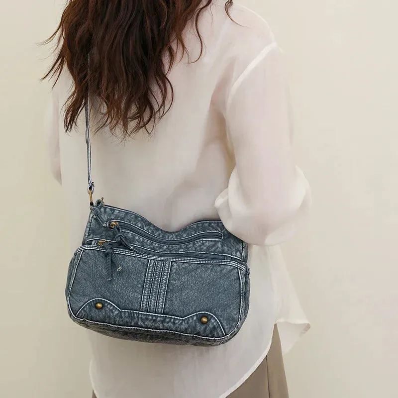 Uniwim Imitation Denim Waterproof Fabric Versatile Shoulder Bags Zipper Women's Crossbody Bags on Sale 2024 High Quality Large Capacity